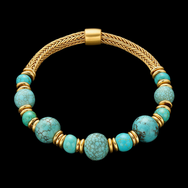 黄金配绿松石手链图片